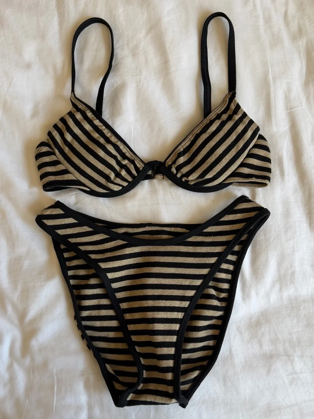 Vintage Baja Blue Striped Black and Beige Underwire Bikini